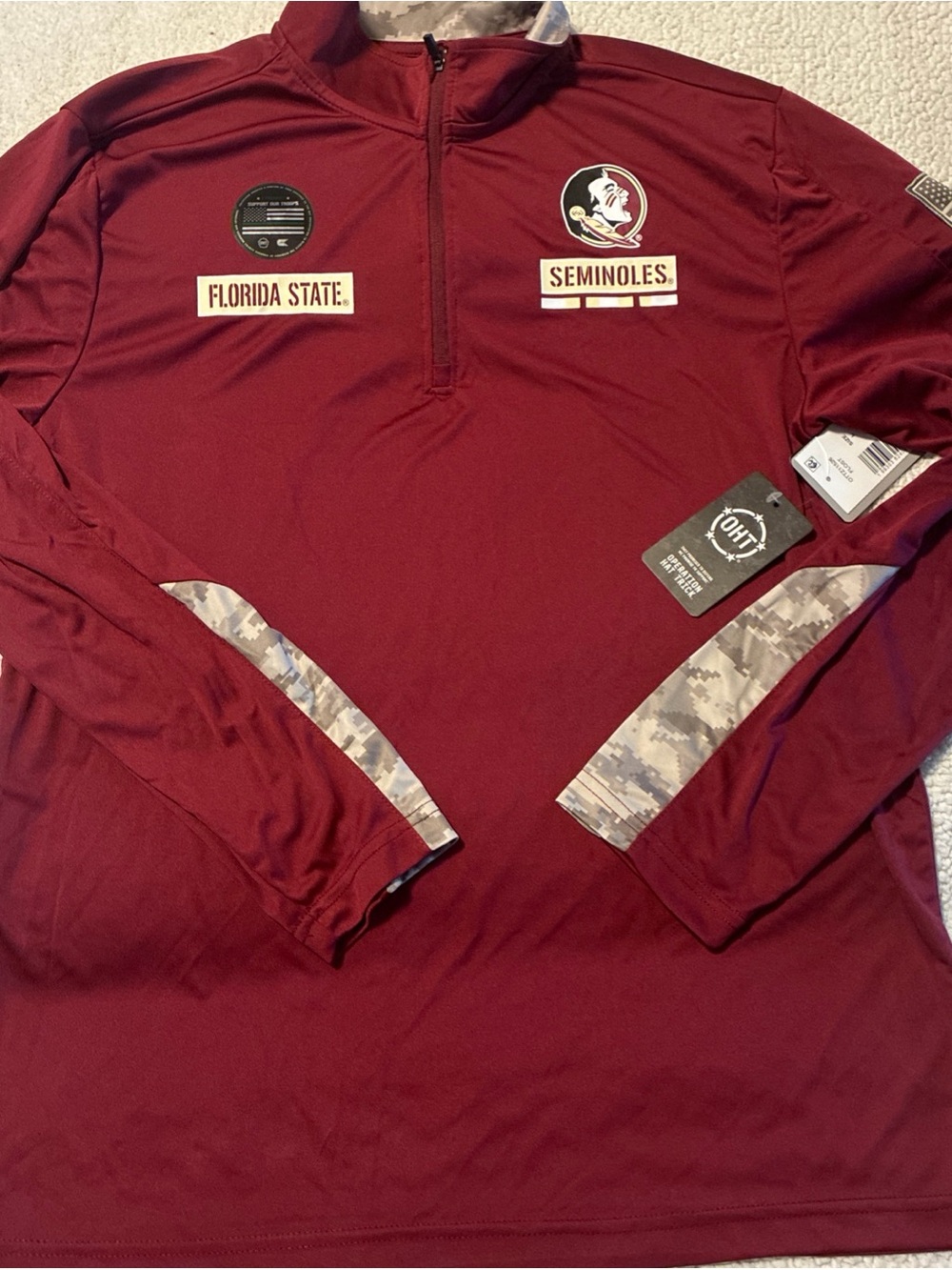 Colosseum Florida State Seminoles Mens L 1/4 Zip Pullover Maroon Camo Athletic